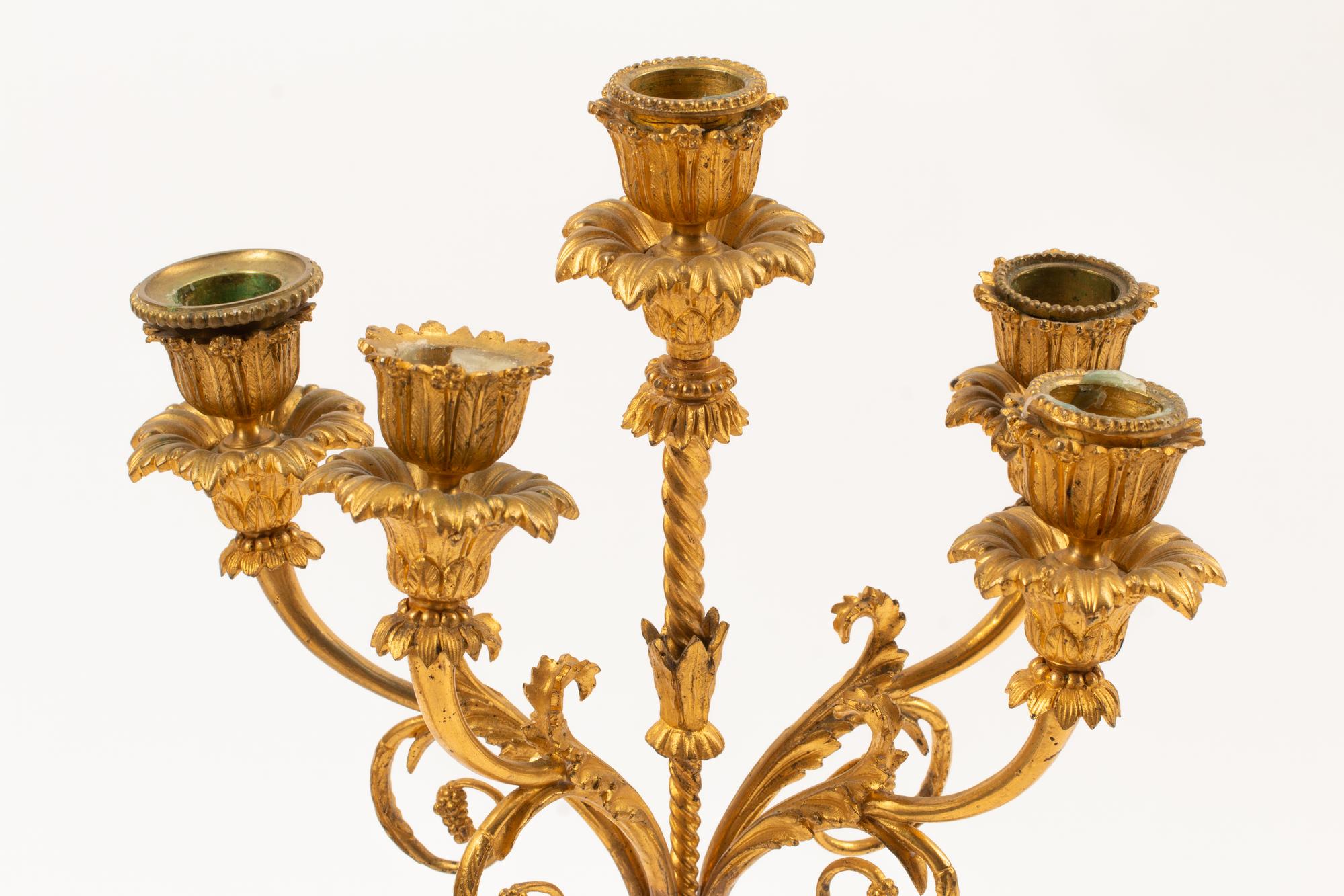 A Pair of Louis XVI Style Gilt Bronze and Marble Figural Candelabra
