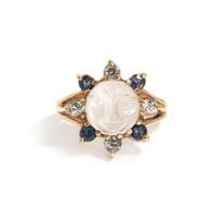 MOONSTONE, DIAMOND AND SAPPHIRE RING