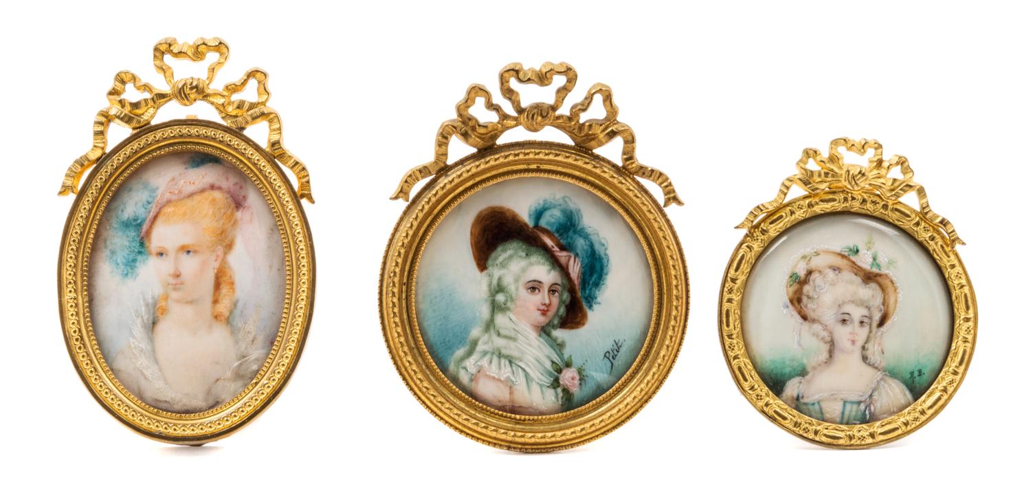 Three Continental Portrait Miniatures Height of oval example 1 3/4 x width 2 1/4 inches. — 19TH/20TH CENTURY