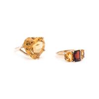 COLLECTION OF GOLD AND CITRINE RINGS