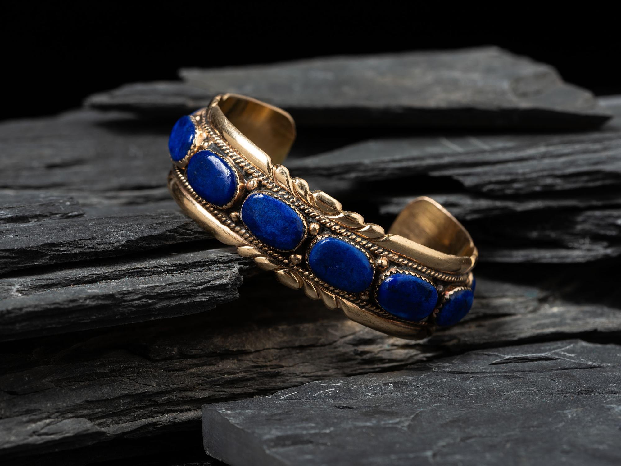 14K Gold and Lapis Cuff Bracelet
