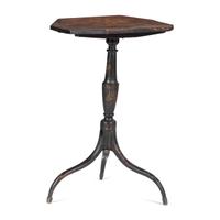 A Federal Black Painted Cherry/Maple Octagonal Tilt Top Candlestand