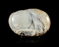 A Large Russet and Greyish White Jade Boulder