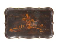 A Chinoiserie lacquered wood tray table on gilt bronze base, 20th century