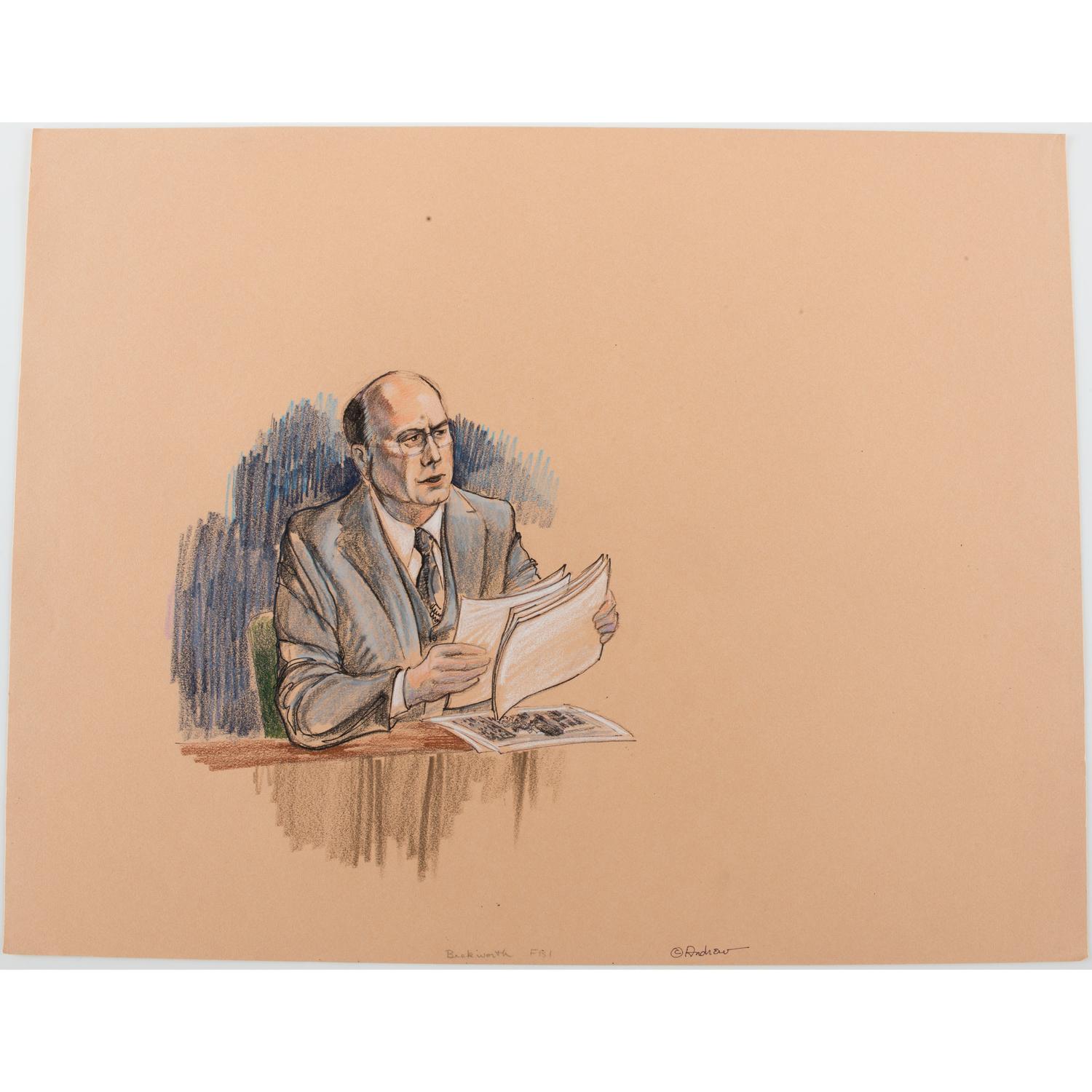 Joan Andrew, Washington Post and CNN Sketch Artist, 16 Original Sketches Documenting the 1980 Trial of Felt "Deep Throat" and Miller, Incl. Nixon and Protestors