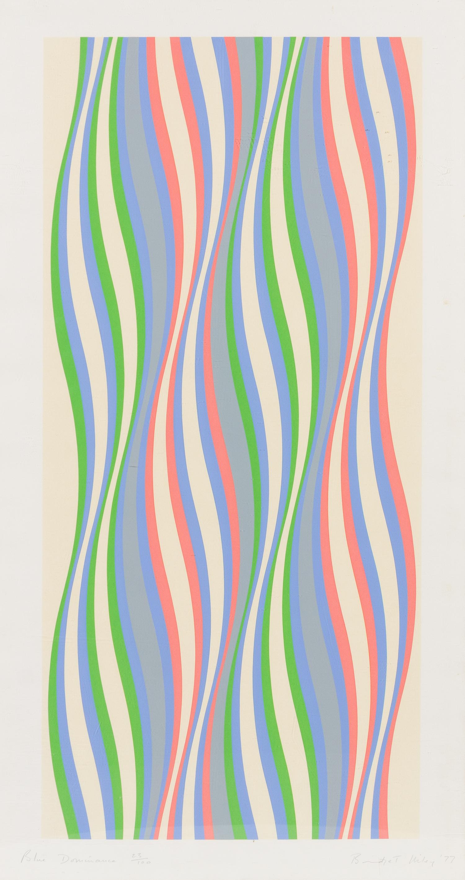 Bridget Riley, (American, b. 1931), Blue Dominance, Green Dominance, and Red Dominance, 1977