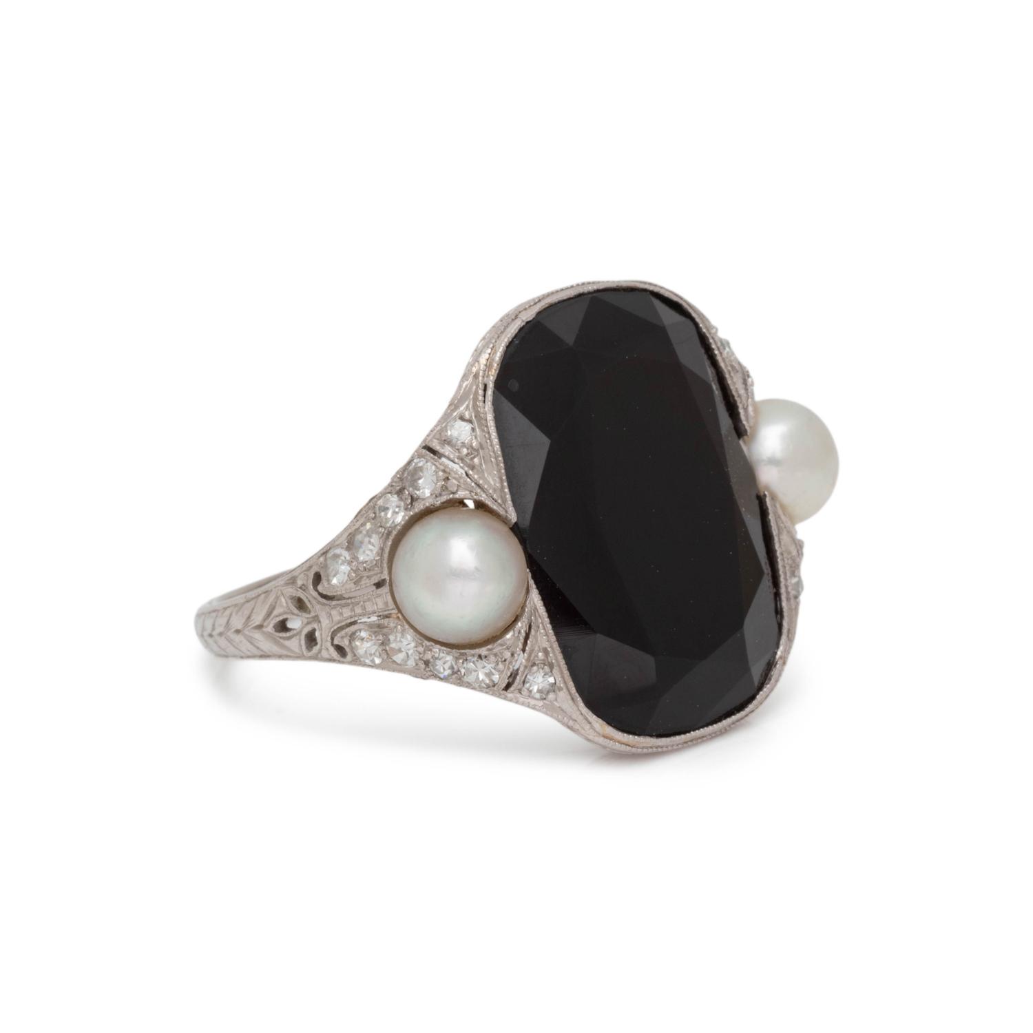 ART DECO, SARD, PEARL AND DIAMOND RING