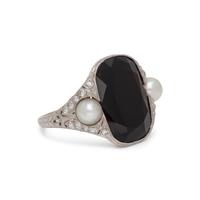ART DECO, SARD, PEARL AND DIAMOND RING