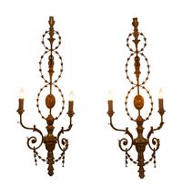 A Pair of French Painted Wood and Metal Wall Sconces