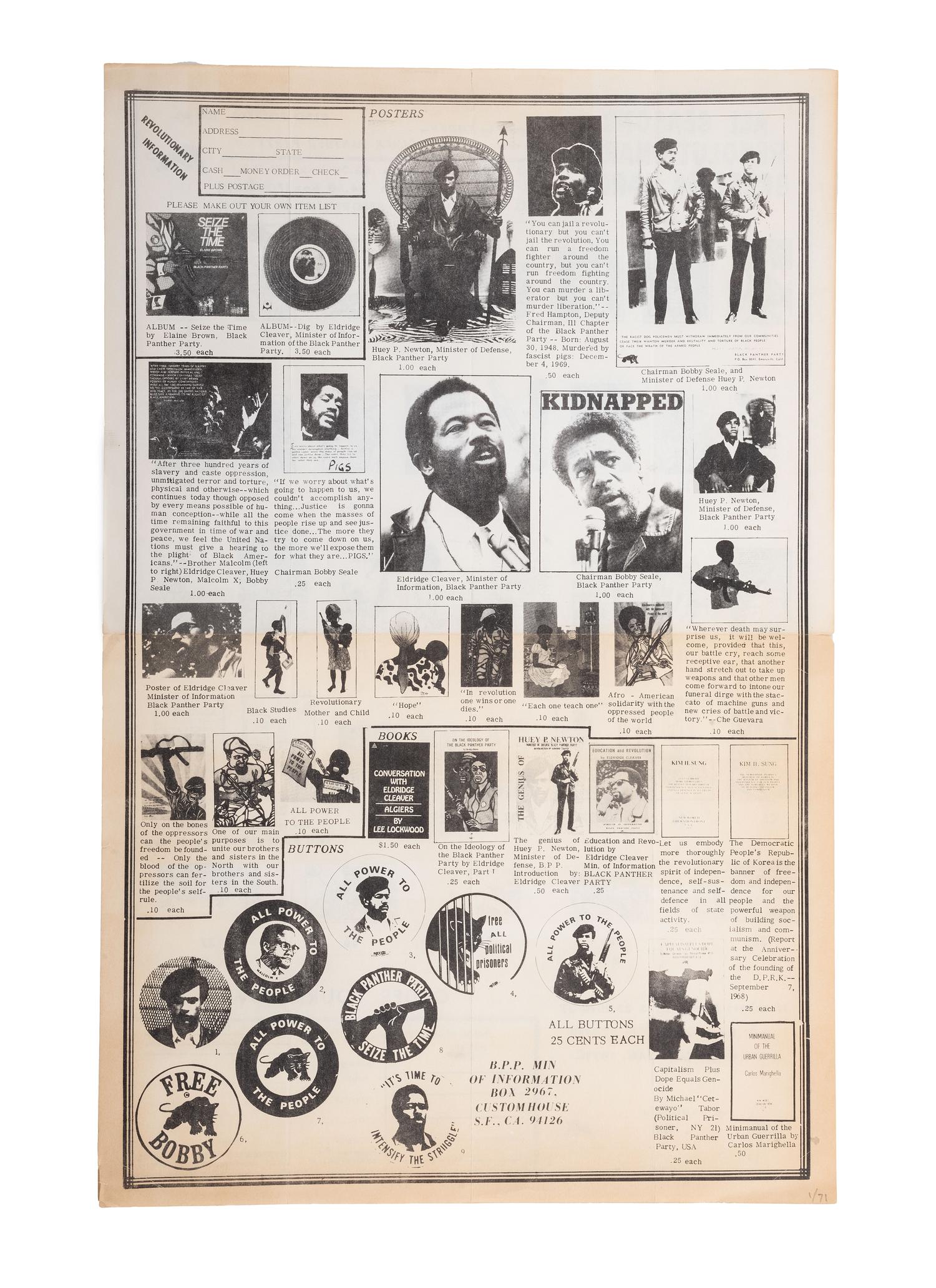 [BLACK PANTHER PARTY]. DOUGLAS, Emory (b. 1943), artist. All Seasons Revolutionary Greeting Cards . San Francisco: Black Panther Party, Ministry of Information, 1971.