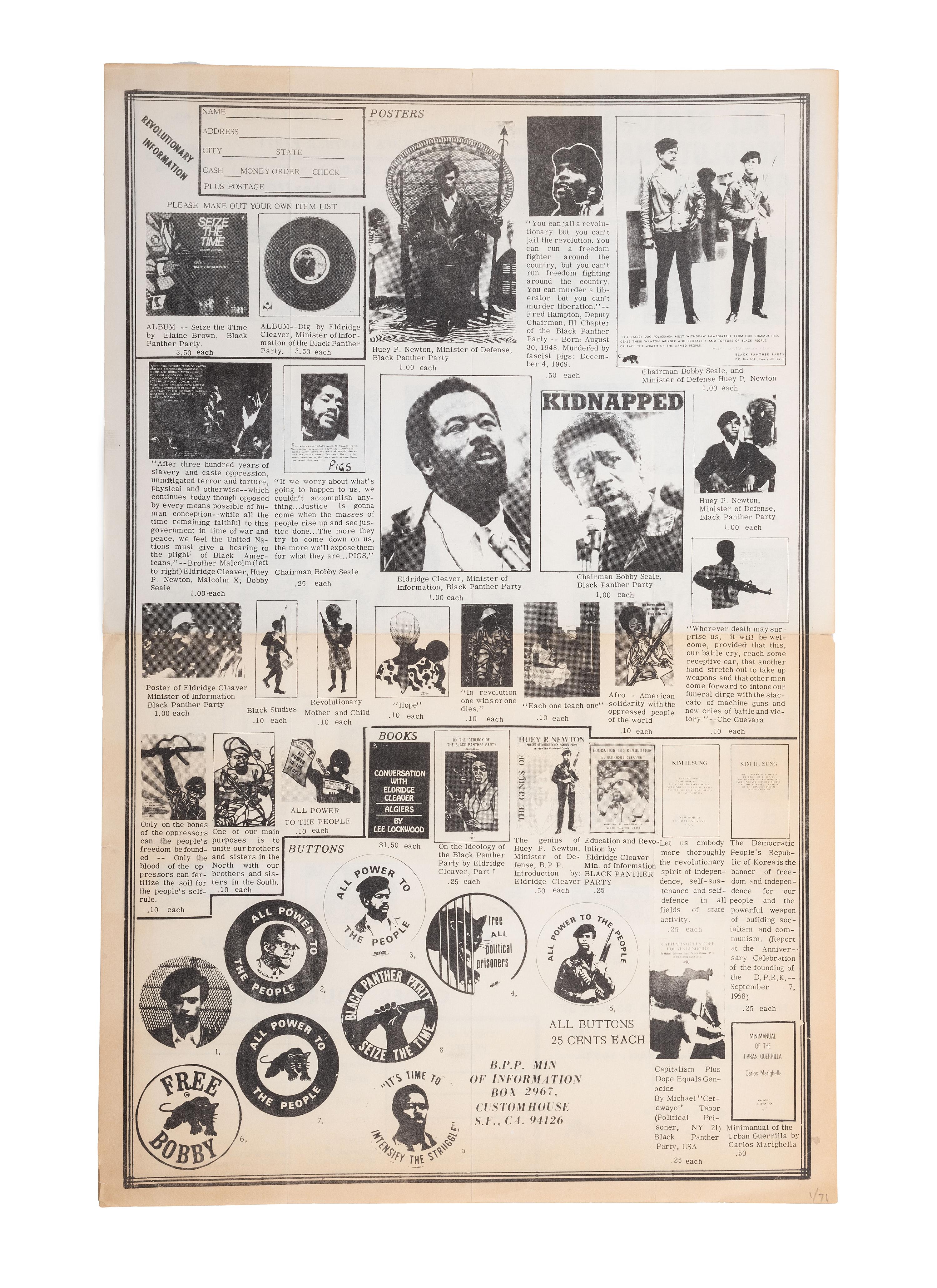 [BLACK PANTHER PARTY]. DOUGLAS, Emory (b. 1943), artist. All Seasons Revolutionary Greeting Cards . San Francisco: Black Panther Party, Ministry of Information, 1971.
