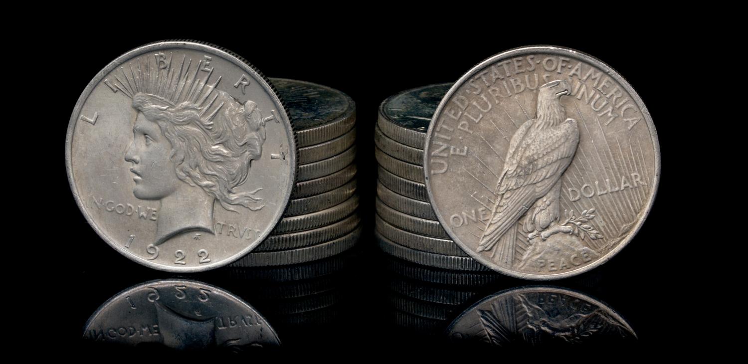 A Group of Eighteen United States 1922 Peace Silver Dollar Coins