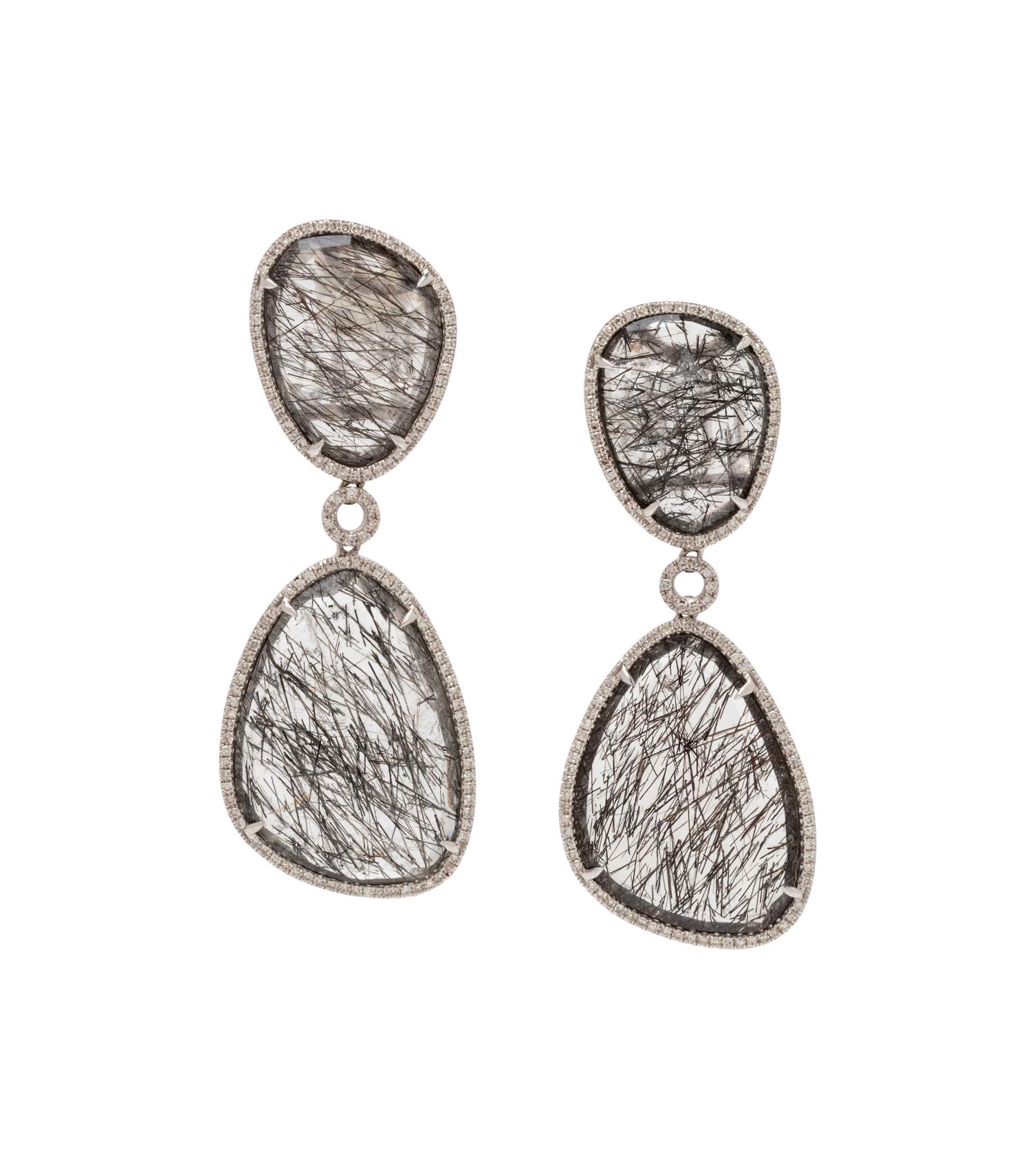 RUTILATED QUARTZ AND DIAMOND EARCLIPS