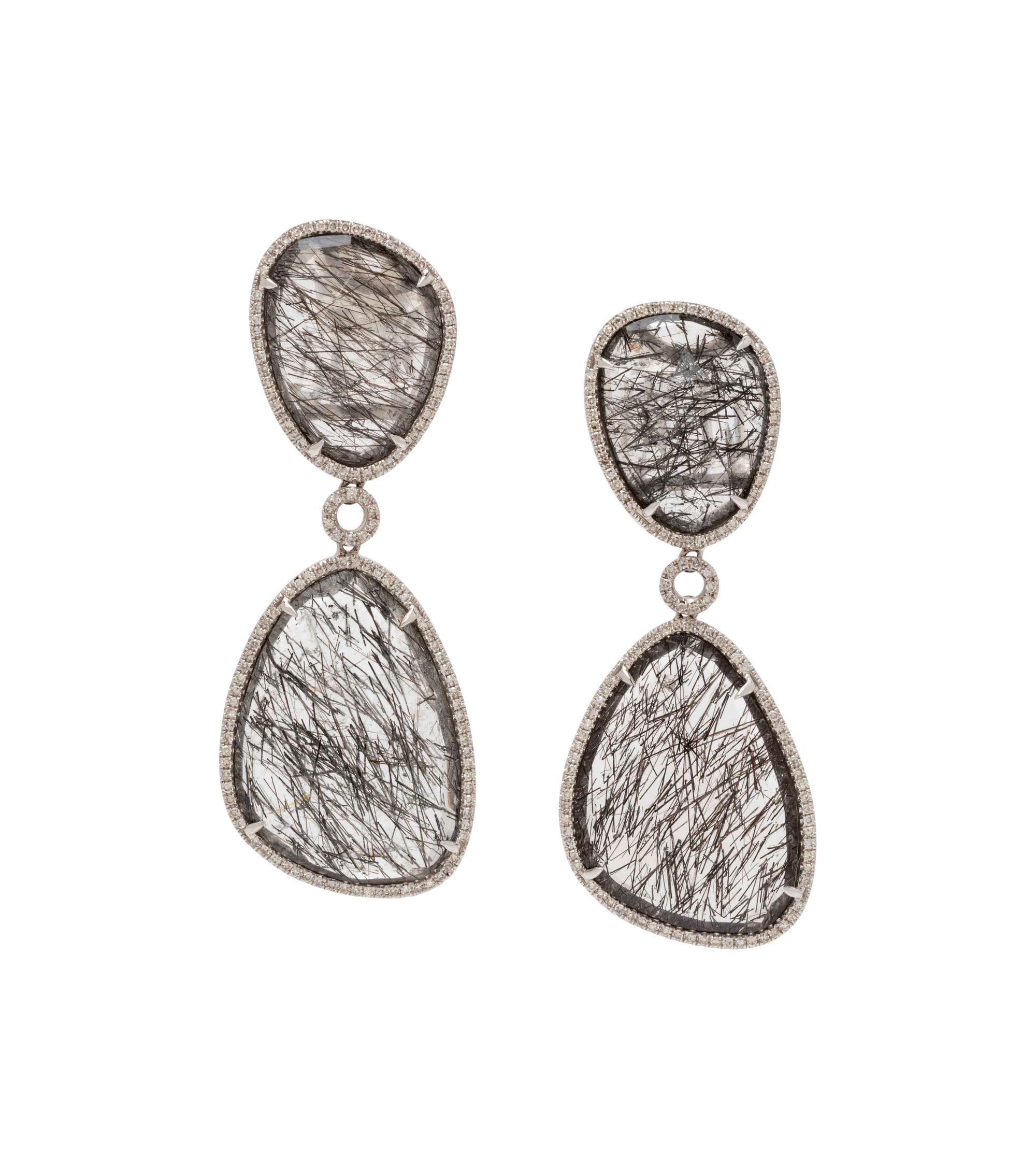 RUTILATED QUARTZ AND DIAMOND EARCLIPS