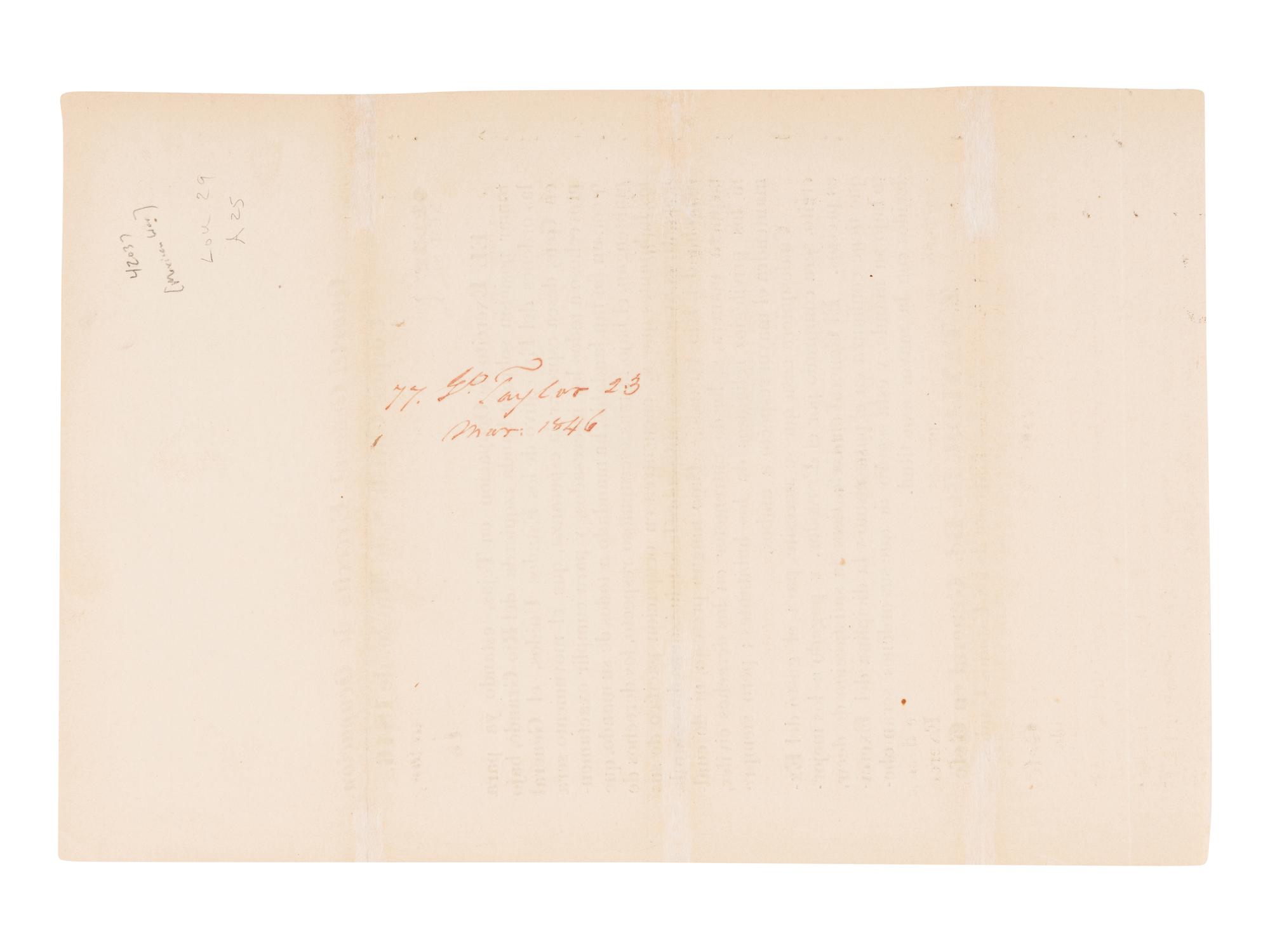 [BANGS, Samuel, printer] -- [MEXICAN-AMERICAN WAR]. TAYLOR, Zachary. Quartel general, Exercito de Ocupacion, Corpus Christi, 8 de marzo, de 1846. Orden, num. 30 . [Corpus Christi: Samuel Bangs & George W. Fletcher, 1846].