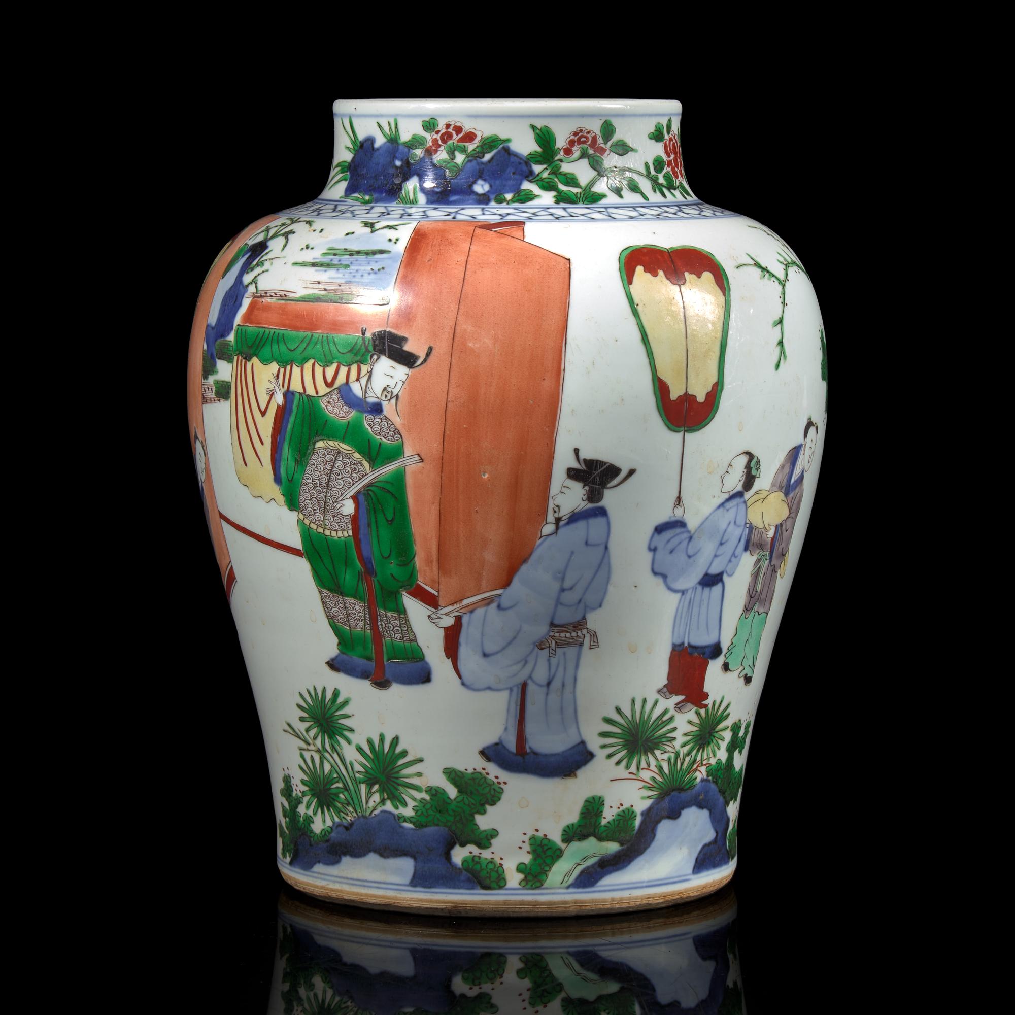 A Chinese Wucai-Decorated Porcelain Jar, 17th/18th Century — 清早期 五彩人物圖將軍罐
