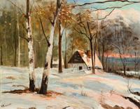 Lee Townsend, (American, 1895 - 1965), Winter Landscape with Cottage