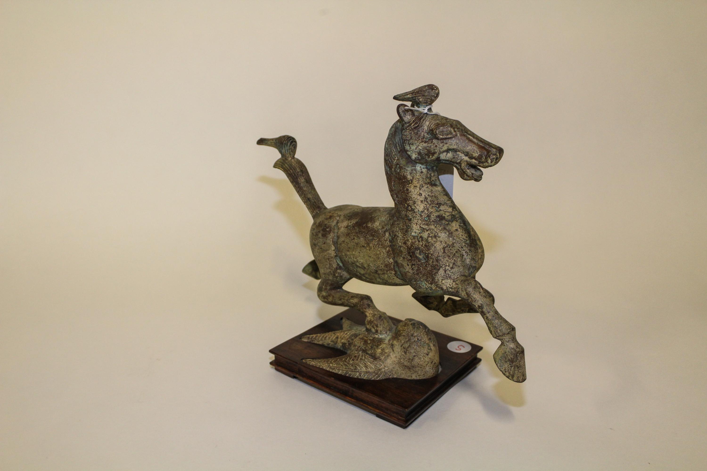 A Chinese Mixed Metal Model of a Stylized Horse Height overall 12 inches.