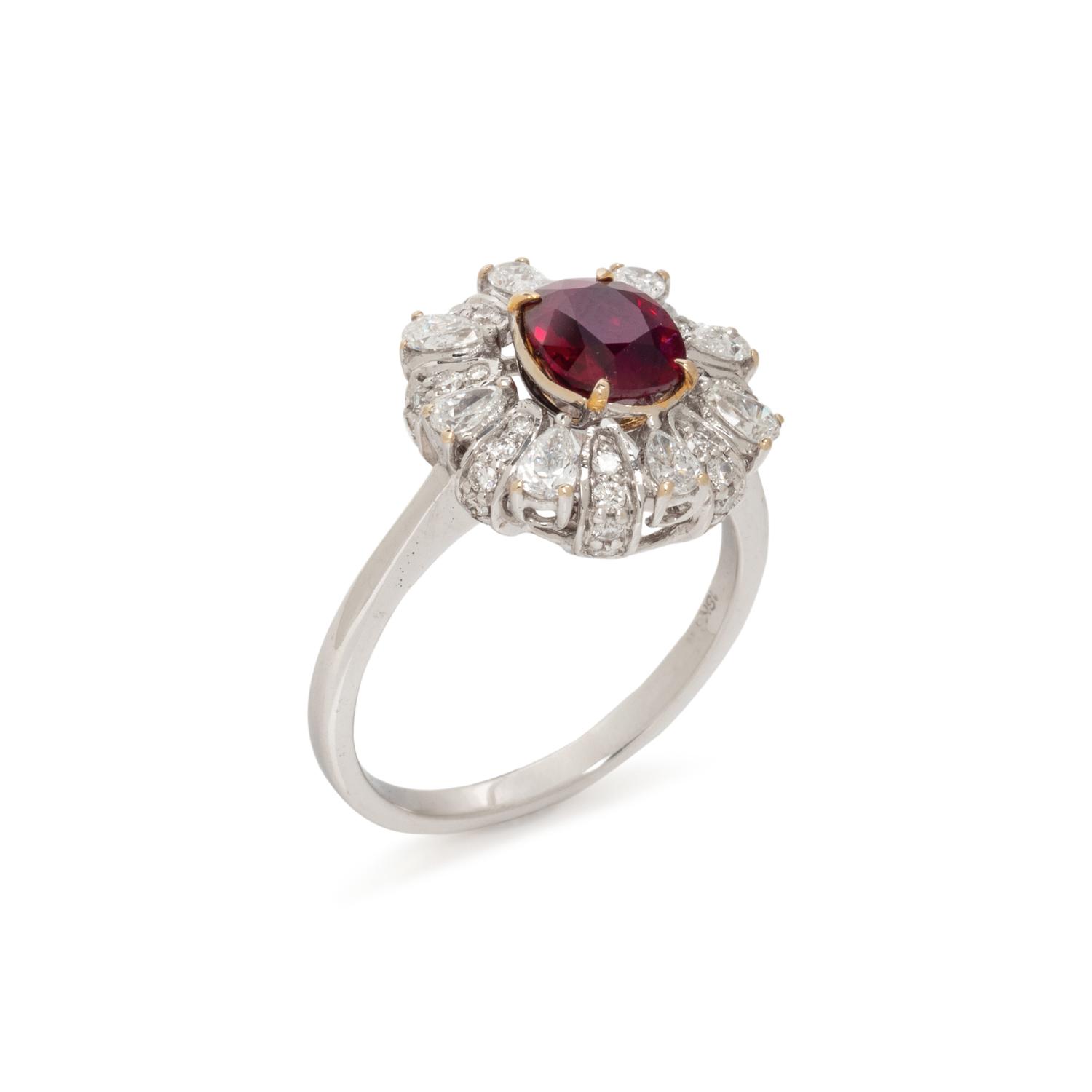 UNHEATED BURMESE RUBY AND DIAMOND RING