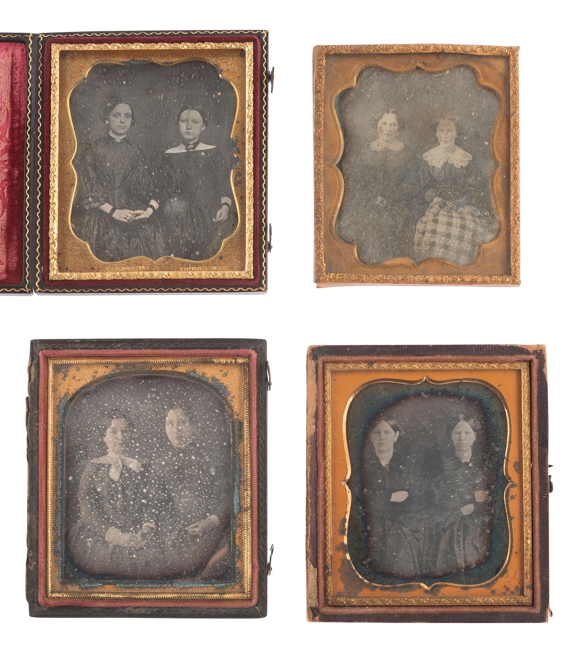 [EARLY PHOTOGRAPHY]. 28 sixth plate daguerreotypes featuring pairs of female subjects.
