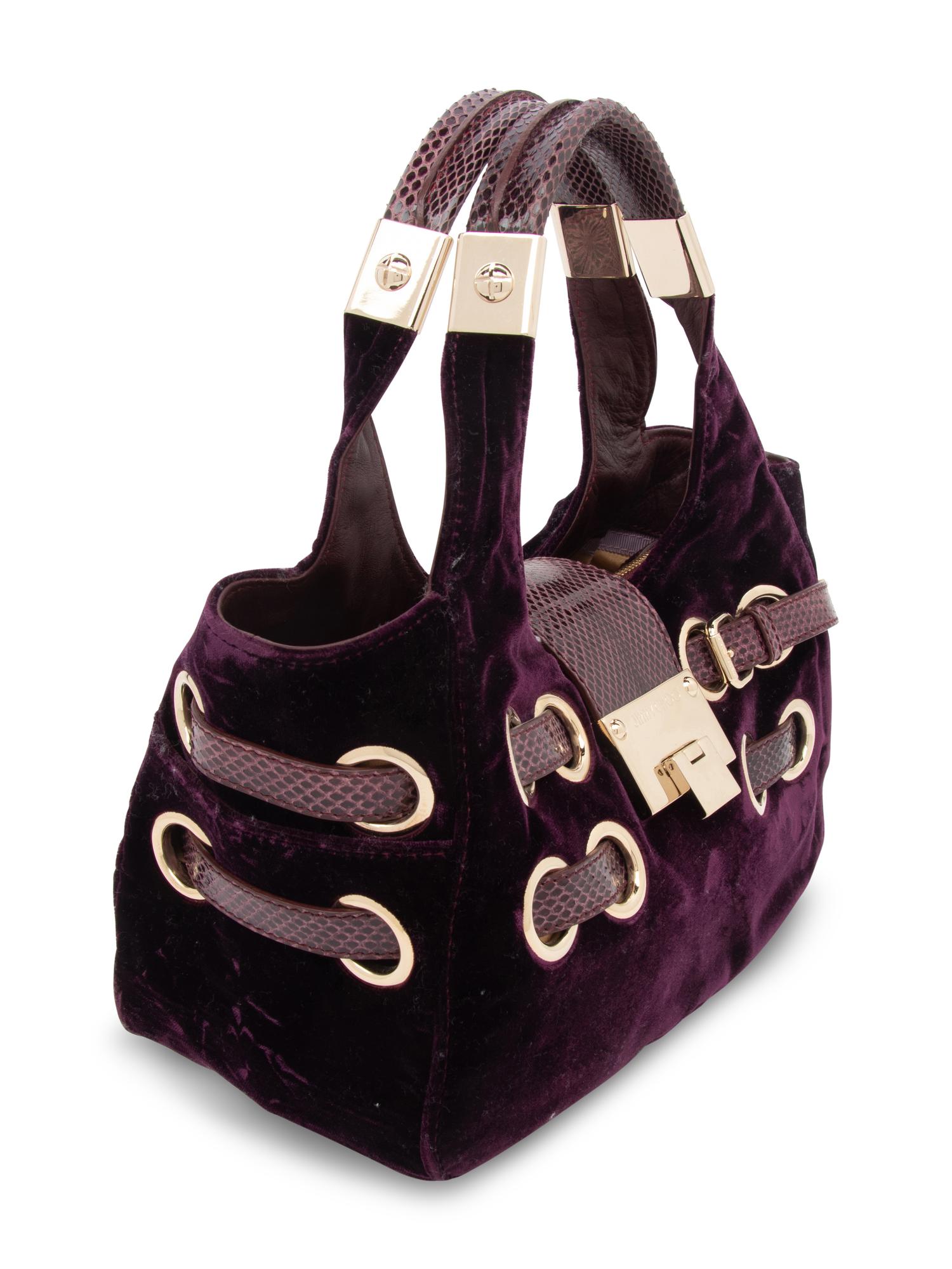 Jimmy Choo, Purple Velvet & Snakeskin Handbag
