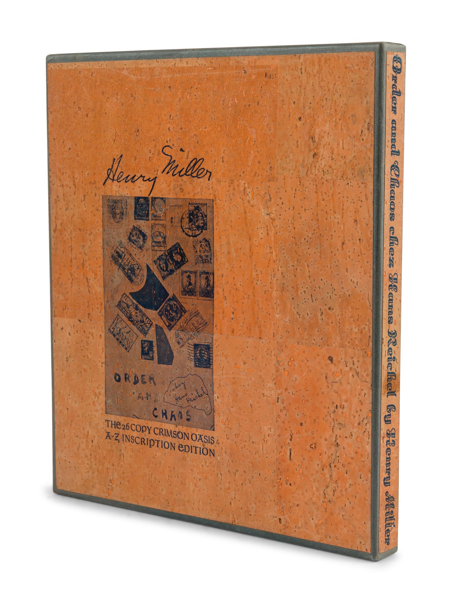 [LOUJON PRESS]. MILLER, Henry (1891-1980). Order and Chaos chez Hans Reichel . Karl Shapiro, foreword. Larence Durrell, introduction. [Tucson, AZ]: Loujon Press of New Orleans, 1966.