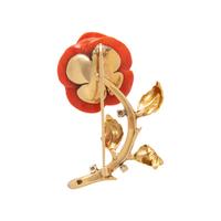 CORAL AND DIAMOND ROSE BROOCH