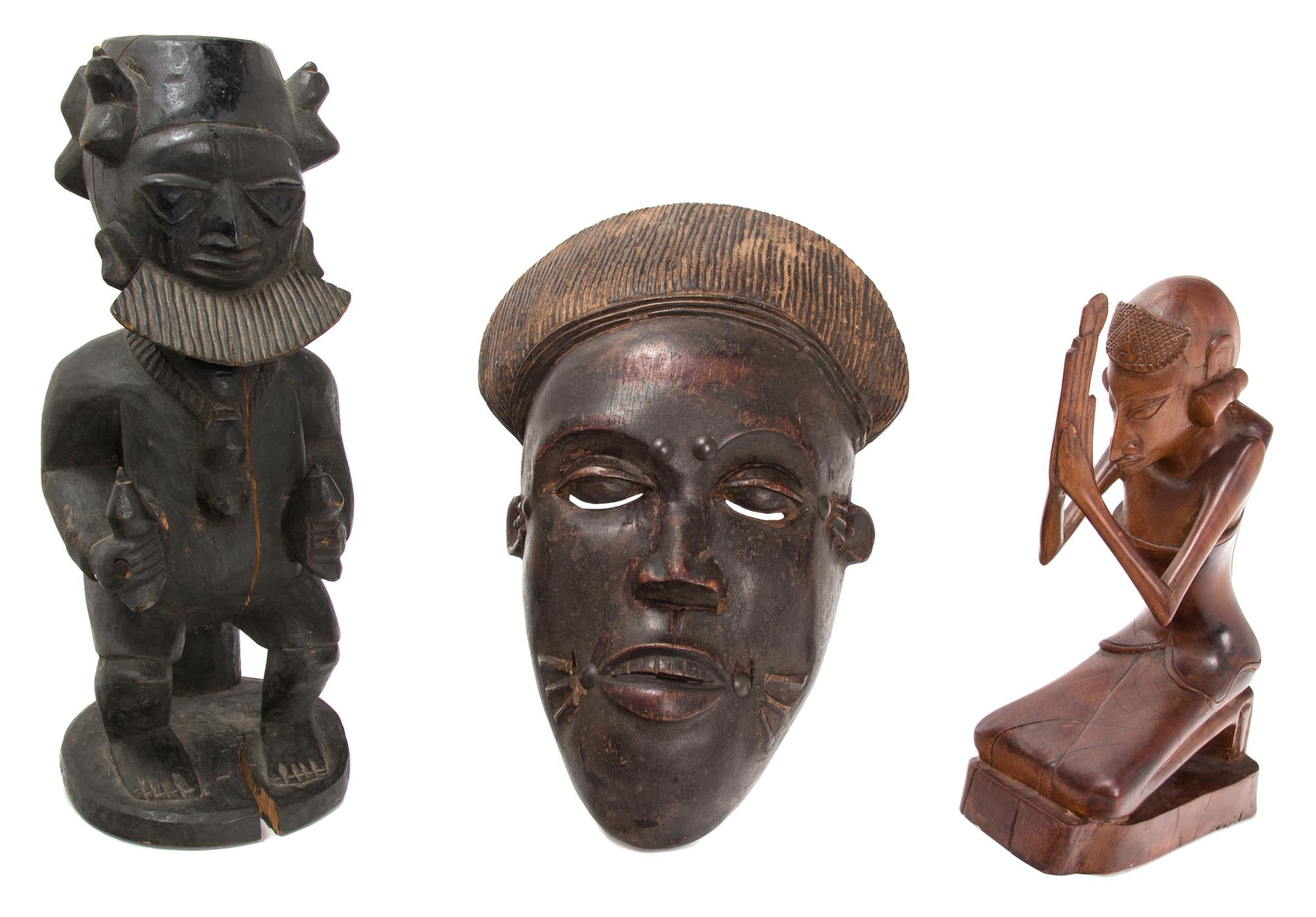 Three African Carved Wood Articles Height of tallest 13 1/2 inches. — 20TH CENTURY