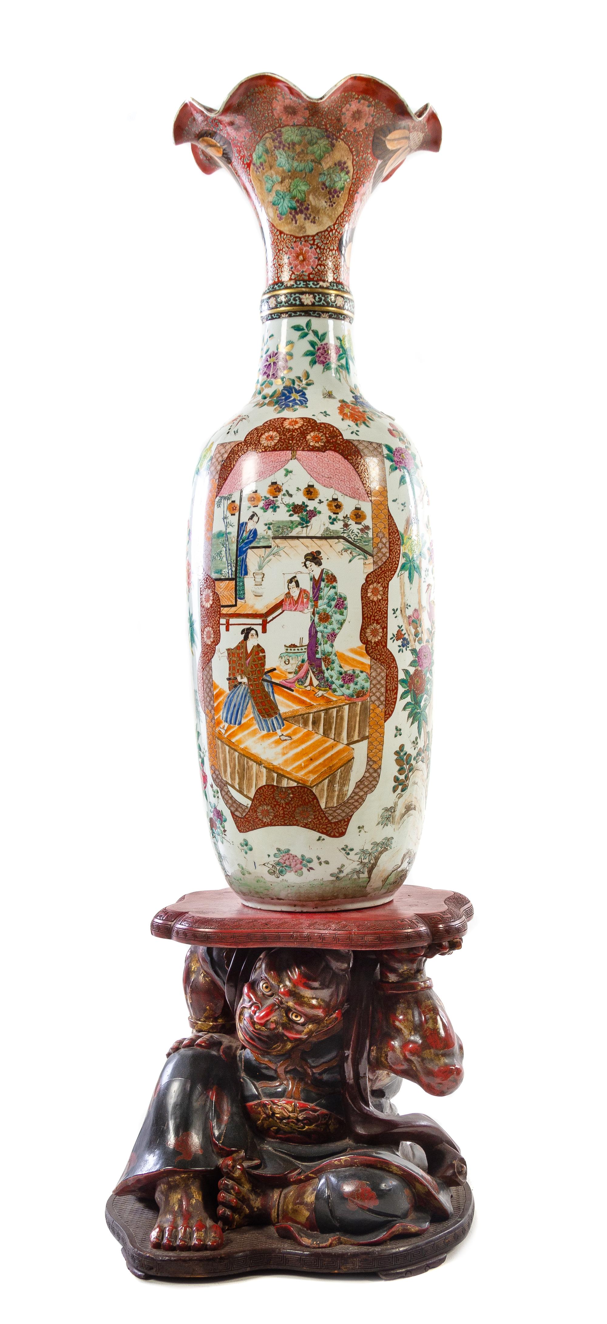A Japanese Kutani Fluted Vase Height 42 inches. — 20TH CENTURY