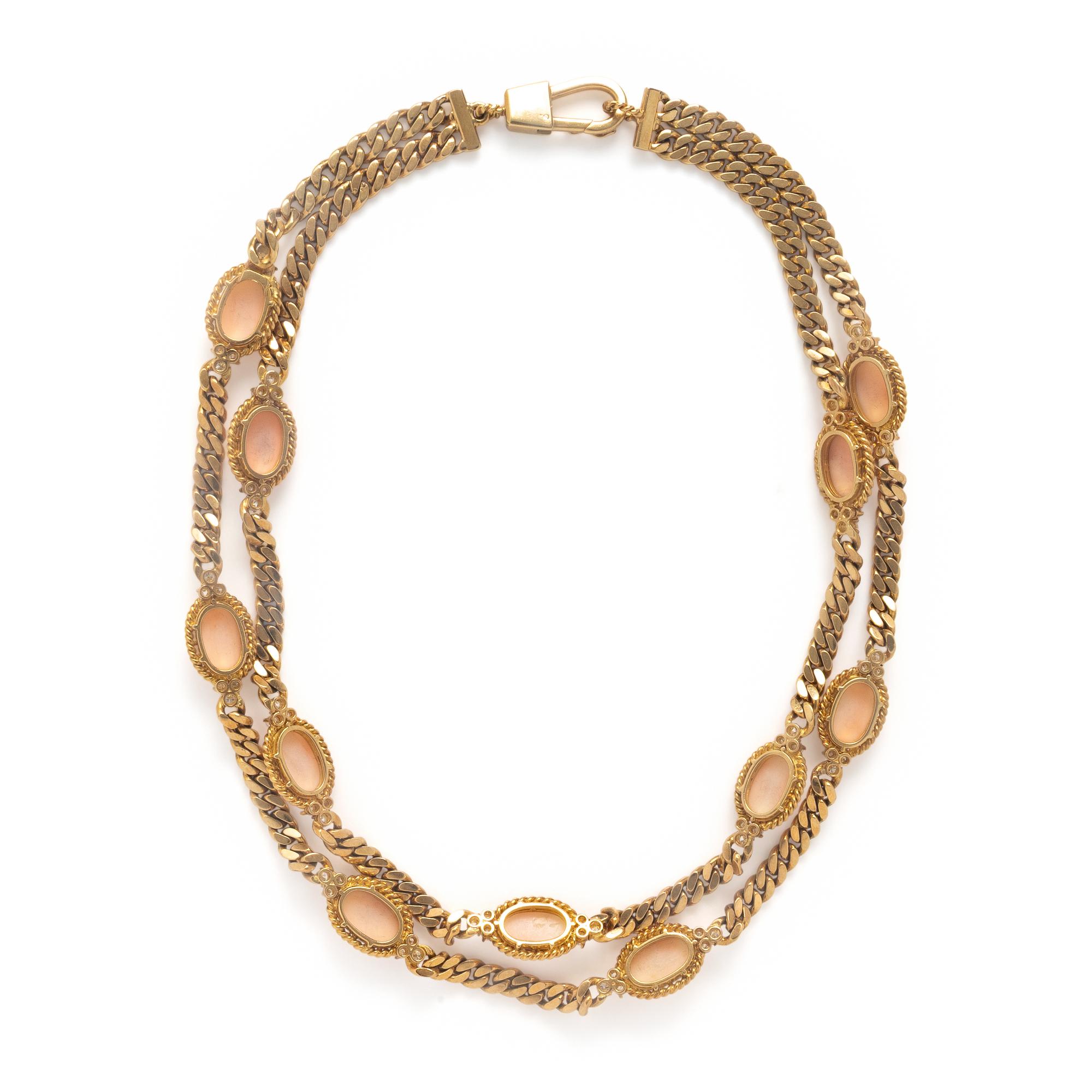 Coral, Diamond, and Yellow Gold Necklace
