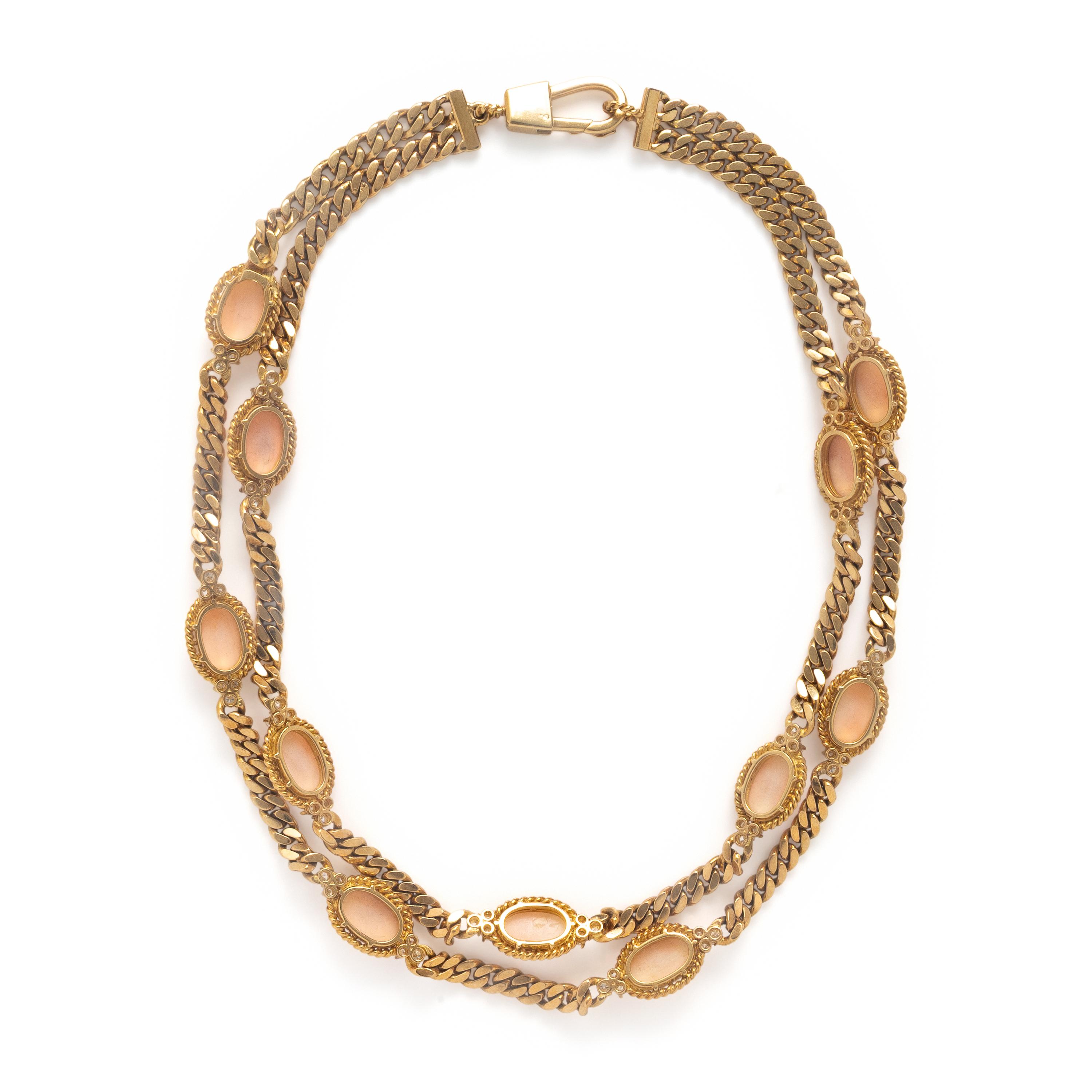 Coral, Diamond, and Yellow Gold Necklace