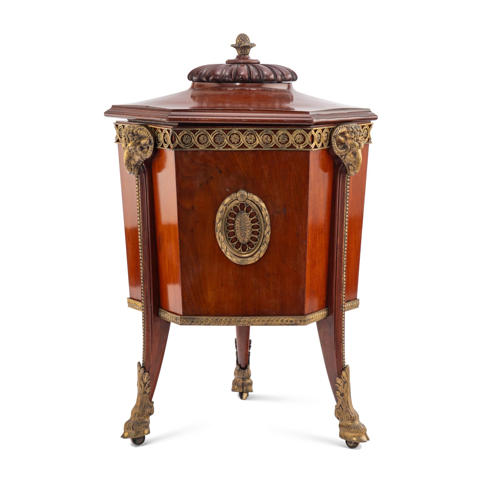 A George III Style Mahogany and Gilt Bronze Mounted Cellarette
