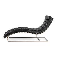 A Contemporary Black Leather and Chrome Chaise Longue