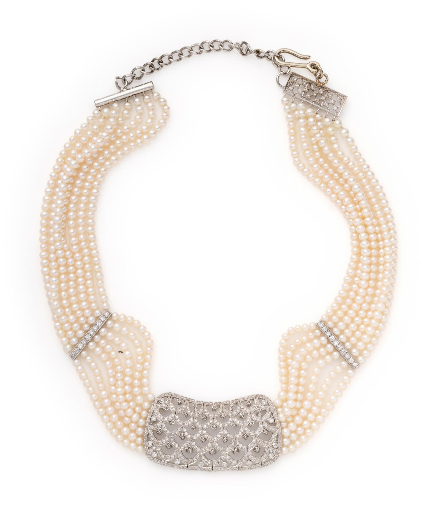 CULTURED PEARL AND DIAMOND NECKLACE
