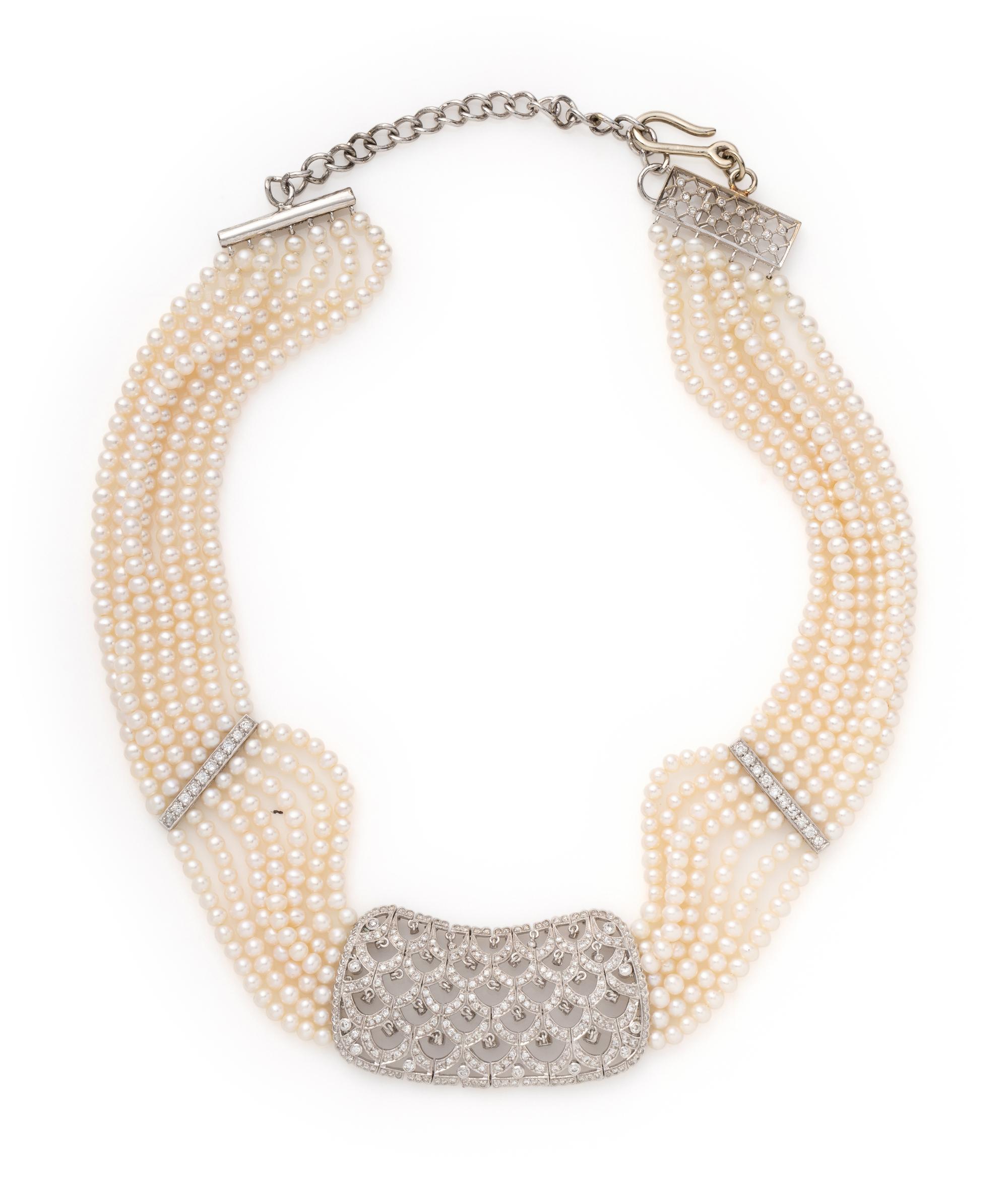 CULTURED PEARL AND DIAMOND NECKLACE