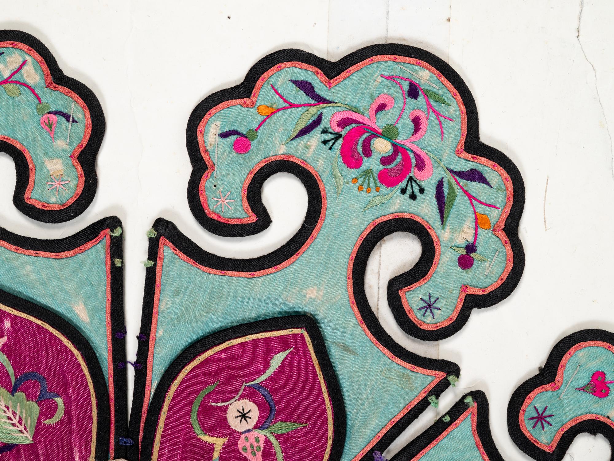Four Chinese Embroidered Silk Ladies' Festival Collars