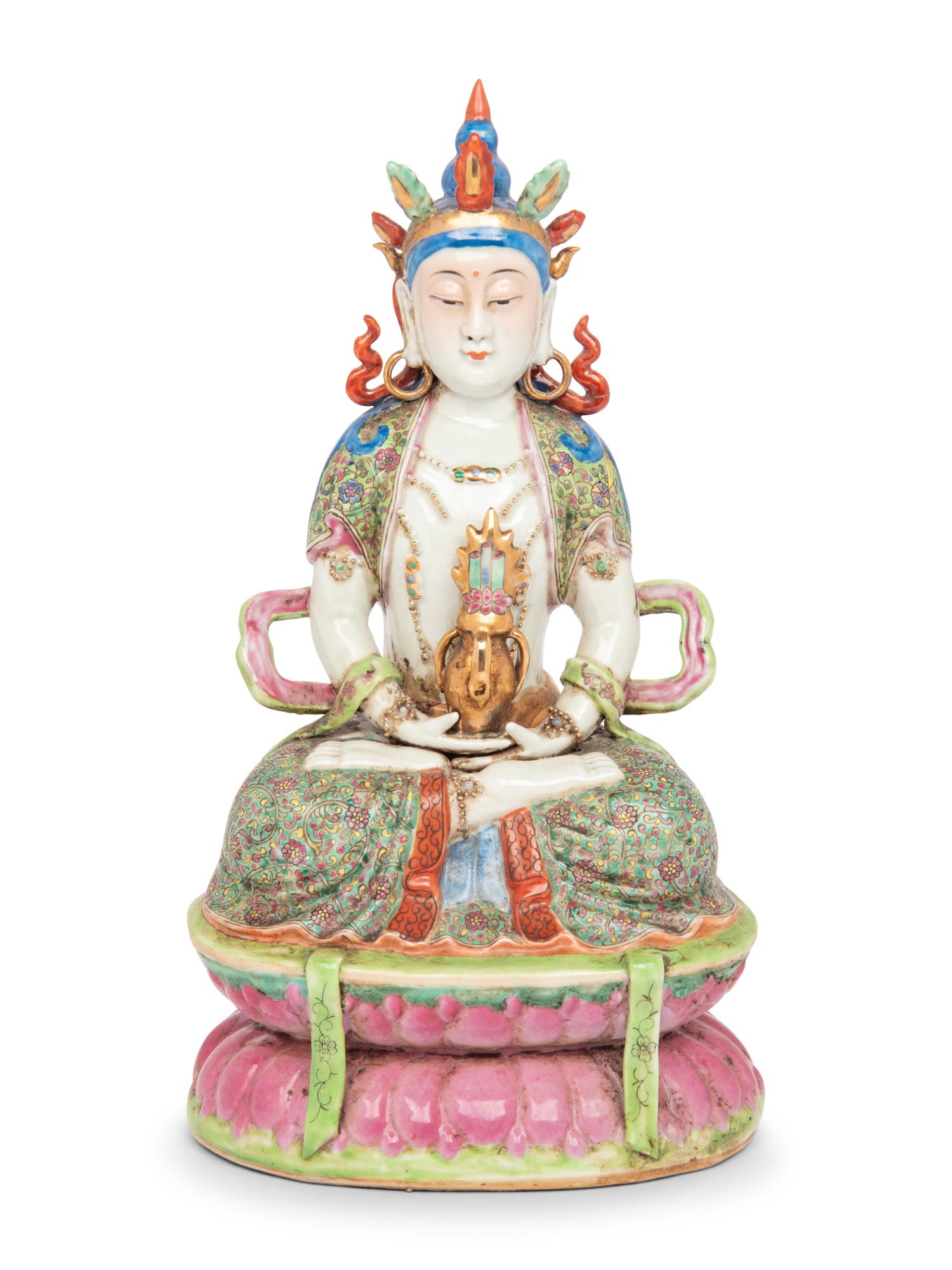 A Chinese Famille Rose Figure of a Seated Bodhisattva