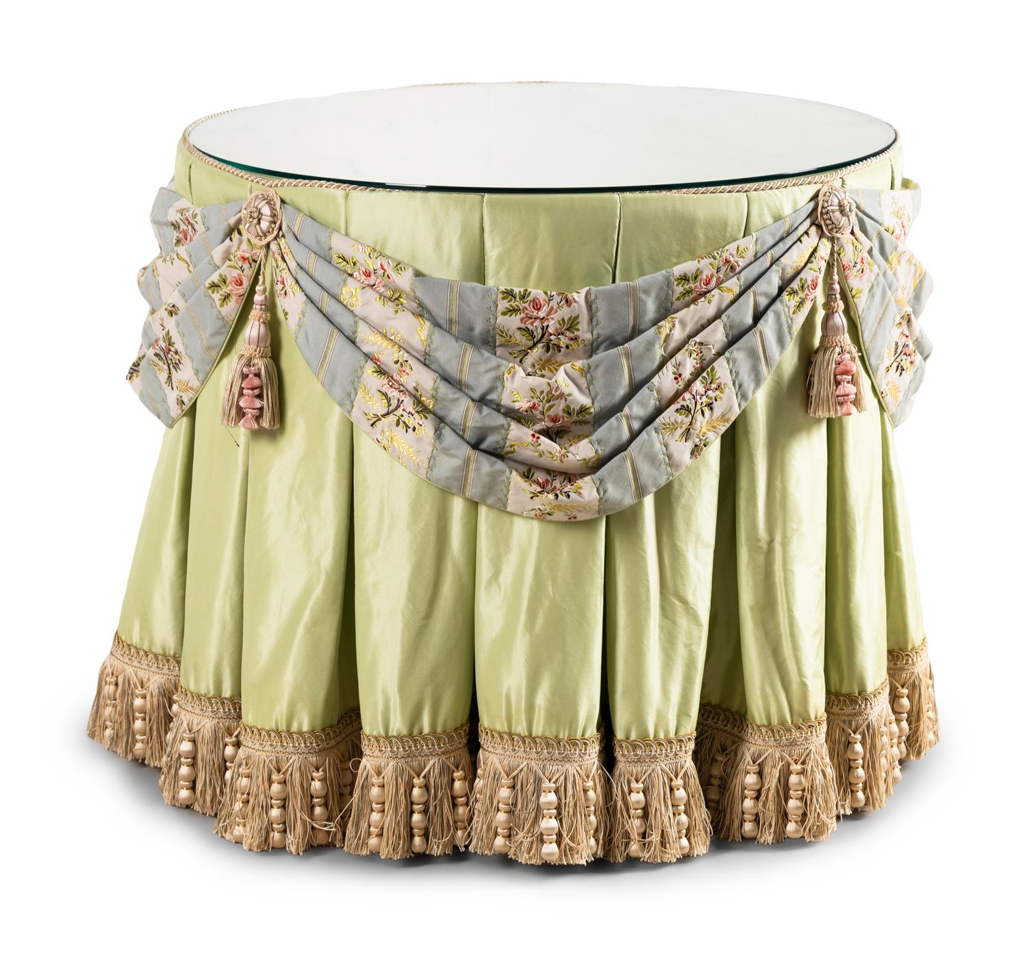 A Contemporary Silk and Damask Upholstered Side Table