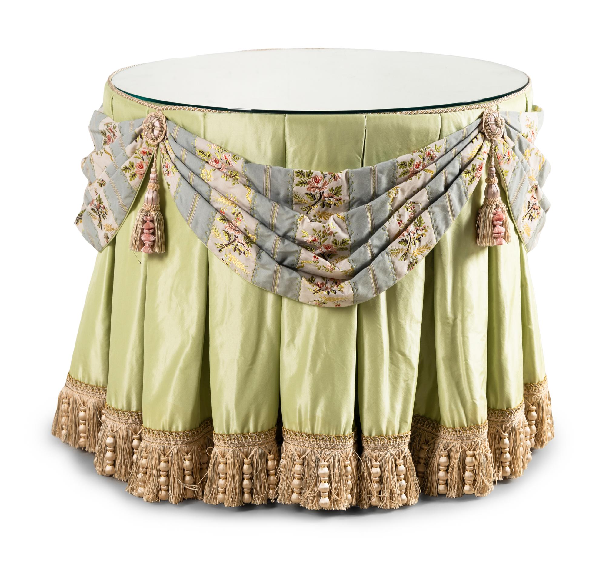 A Contemporary Silk and Damask Upholstered Side Table