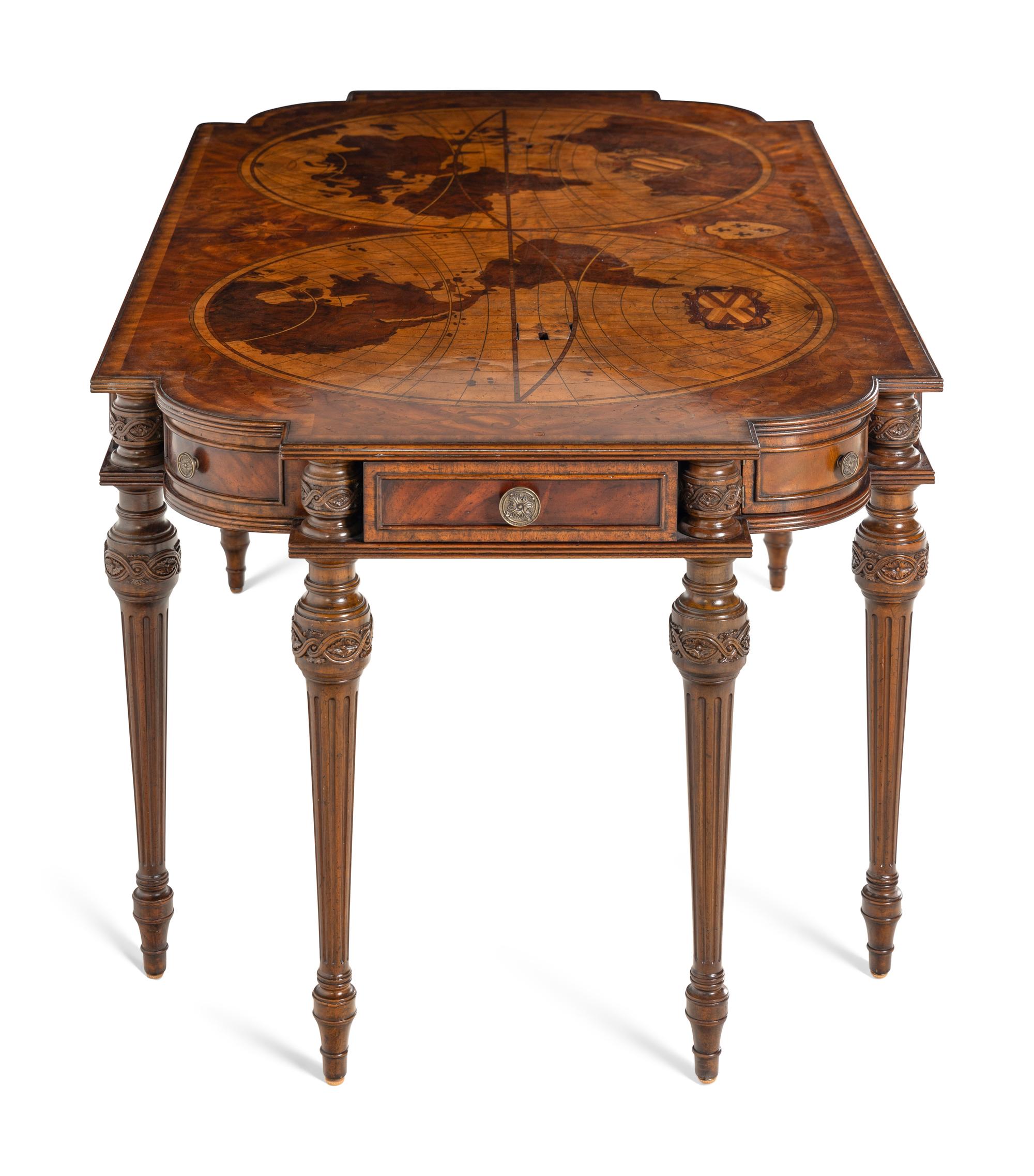 A Maitland-Smith Mahogany and Marquetry Map Writing Desk