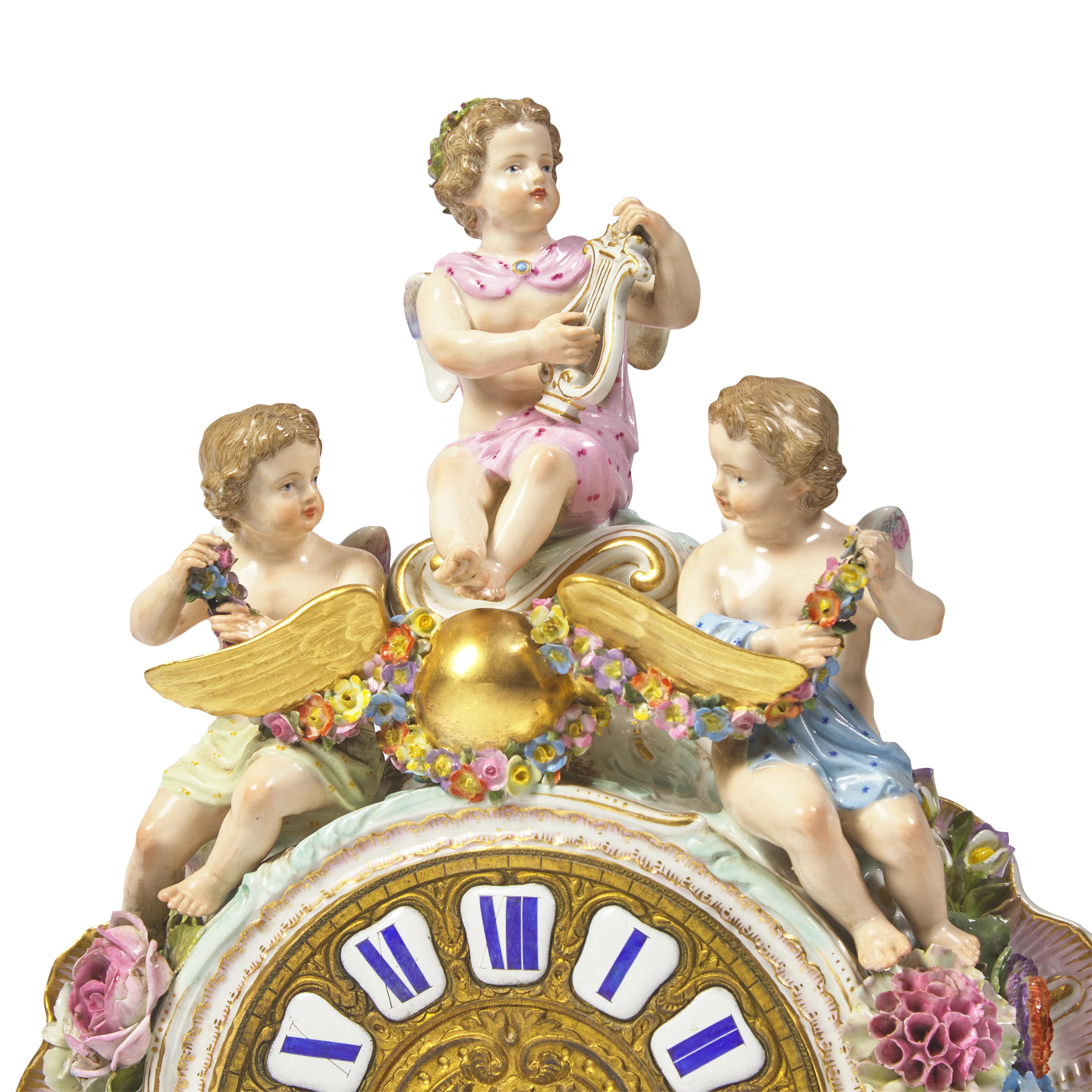 A Meissen Porcelain Mantel Clock Emblematic of Music