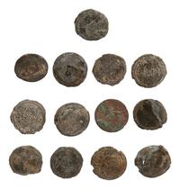 [AFRICAN AMERICANA] 13 excavated buttons, some identified to auctioneer and slave trader T. Porter.