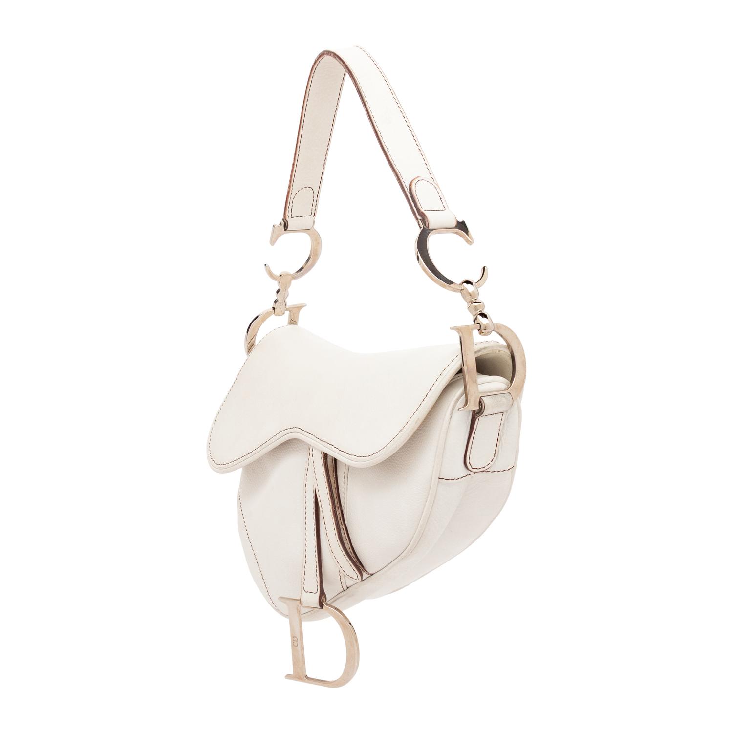 CHRISTIAN DIOR, WHITE LEATHER SADDLE BAG