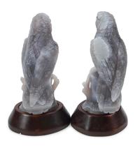 A Pair of Carved Hardstone Models of Parrots