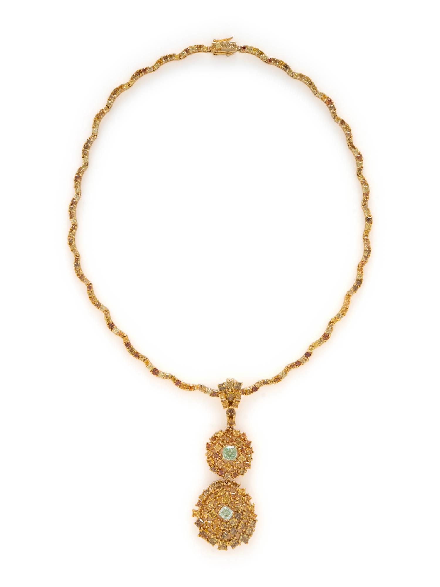 FANCY GREEN DIAMOND AND COLORED DIAMOND NECKLACE