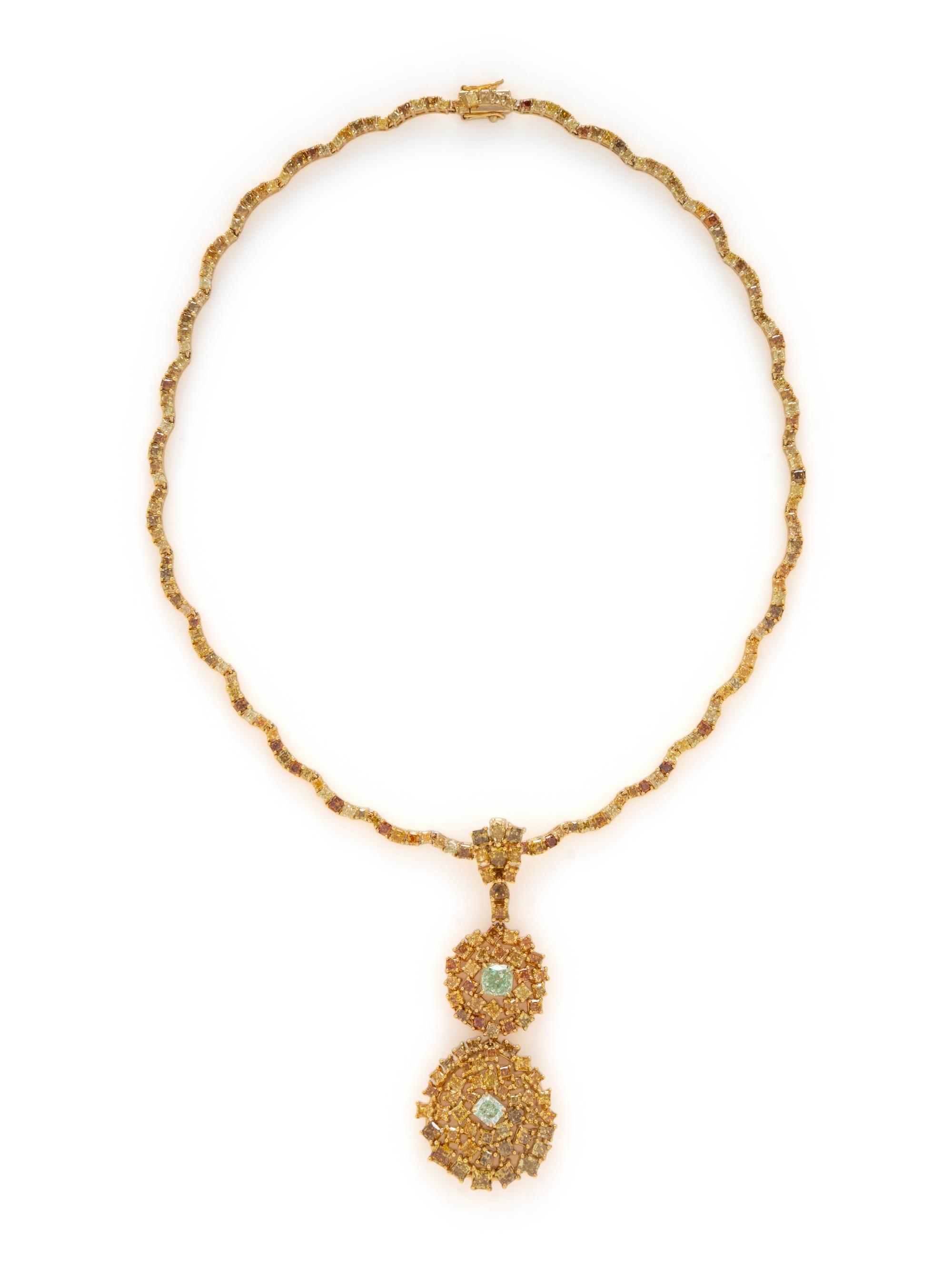 FANCY GREEN DIAMOND AND COLORED DIAMOND NECKLACE