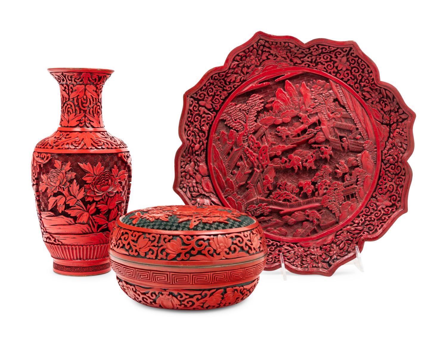 Three Chinese Carved Lacquer Articles