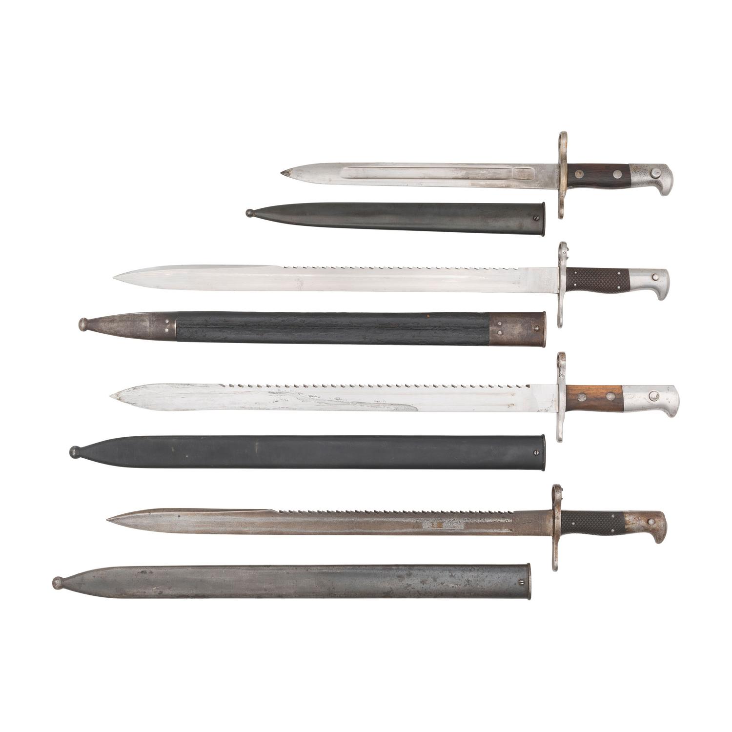 Lot of Four Swiss Bayonets Including: 1878 Sawback, 1914 Sawback, 1899