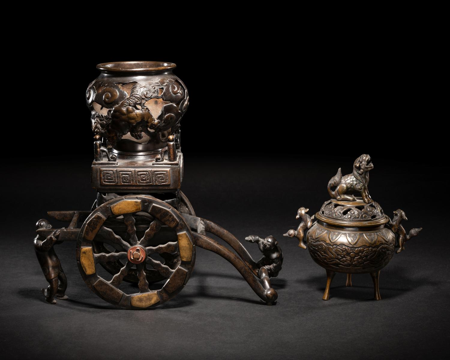 Two Japanese Bronze Incense Vessels