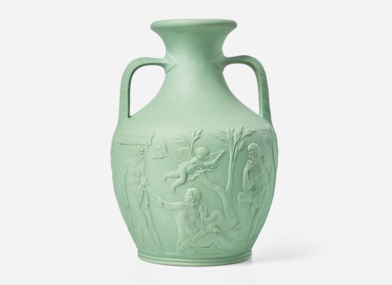 A Wedgwood Solid Green Stoneware Portland Vase, UK, mid-19th century